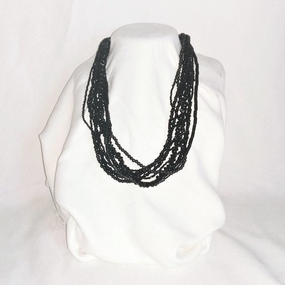 Black Multi-Strand Mixed Beads Choker-Chick/BOHO - Picture 1 of 4